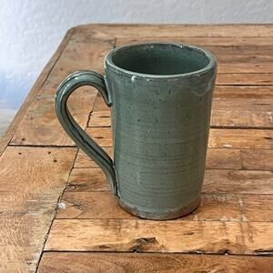 Art Studio Pottery Stoneware Mug 5.25" Rustic Speckled Green Gloss Finish